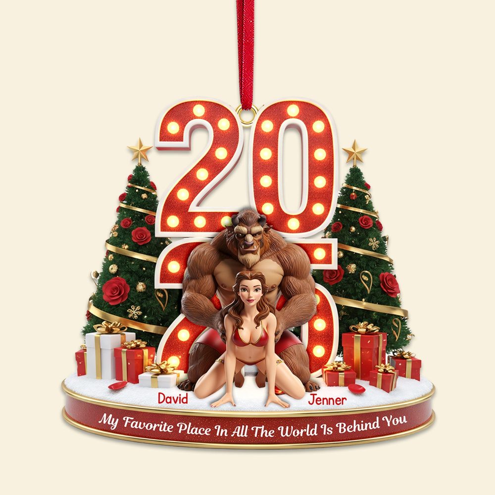 My Favorite Place In All The World Is Behind You - Personalized Funny Christmas Ornament - Unique Gift For Couples, Friends, And Family - Image 3