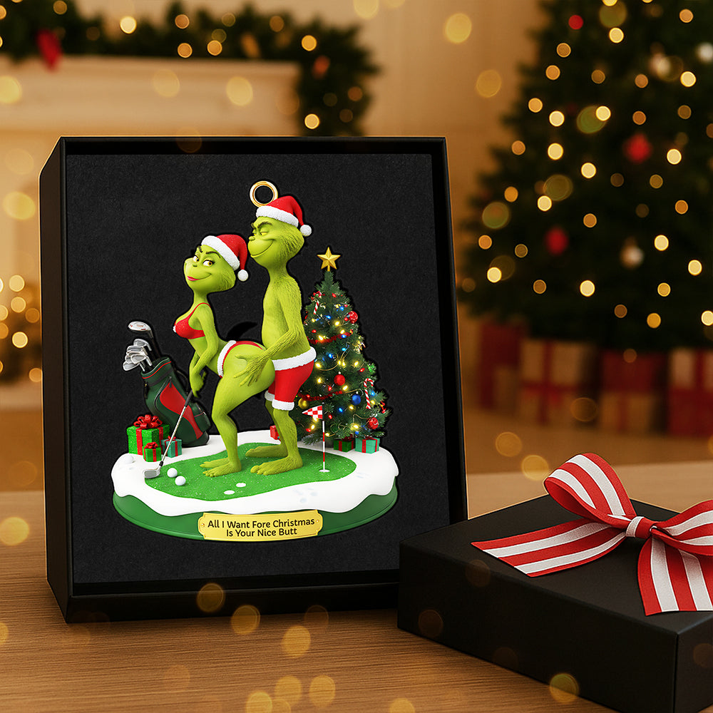 All I Want Fore Christmas Is Your Nice Butt - Personalized Golf Couple Acrylic Ornament - Image 3
