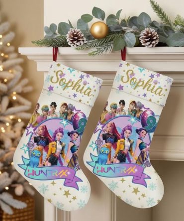 Personalized Kids' Christmas Stocking With Colorful Cartoon Characters - Festive Holiday Decoration