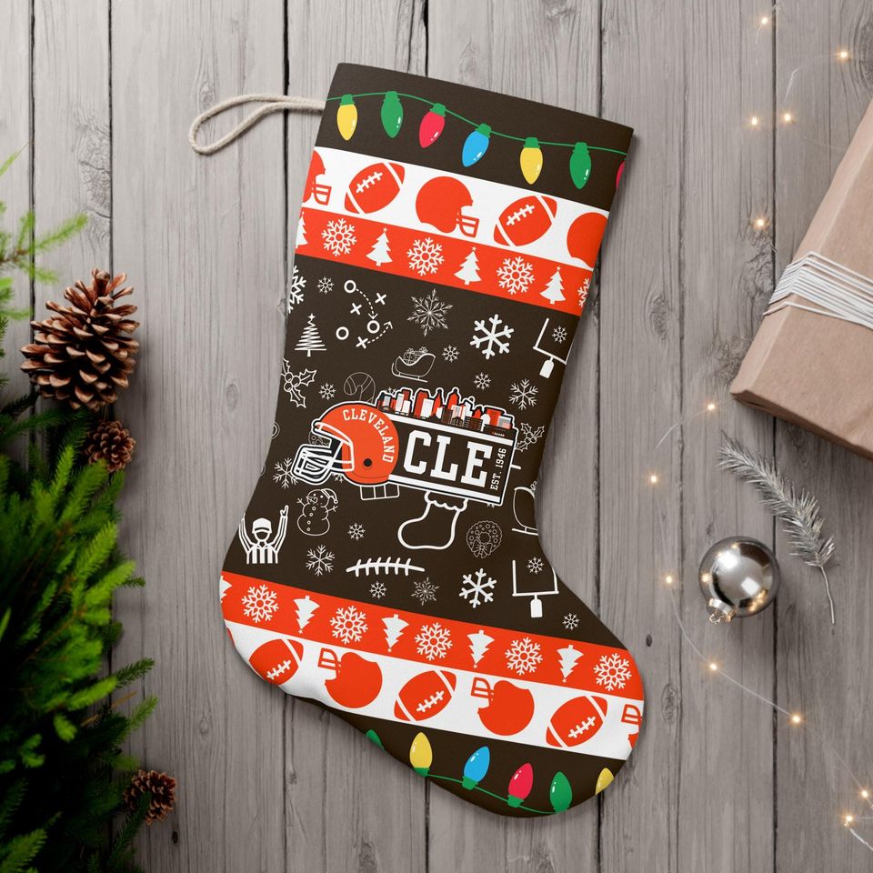 Festive Football Christmas Stocking - Perfect For Cleveland Fans & Holiday Decor