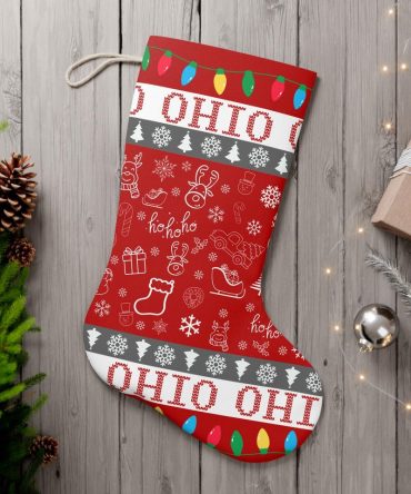 Festive Ohio Christmas Stocking - Perfect Holiday Decor & Gift - Red With Lights & Snowflakes