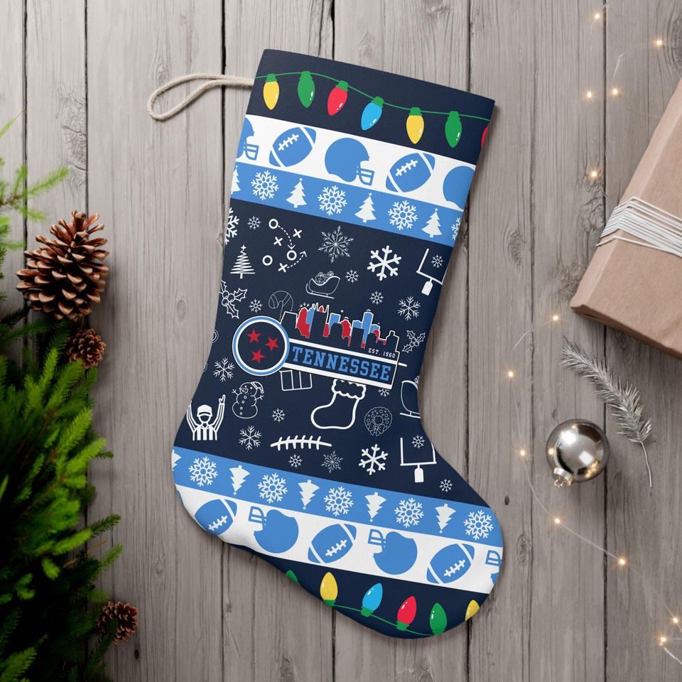 Festive Tennessee Christmas Stocking - Football & Snowflake Design For Holiday Cheer