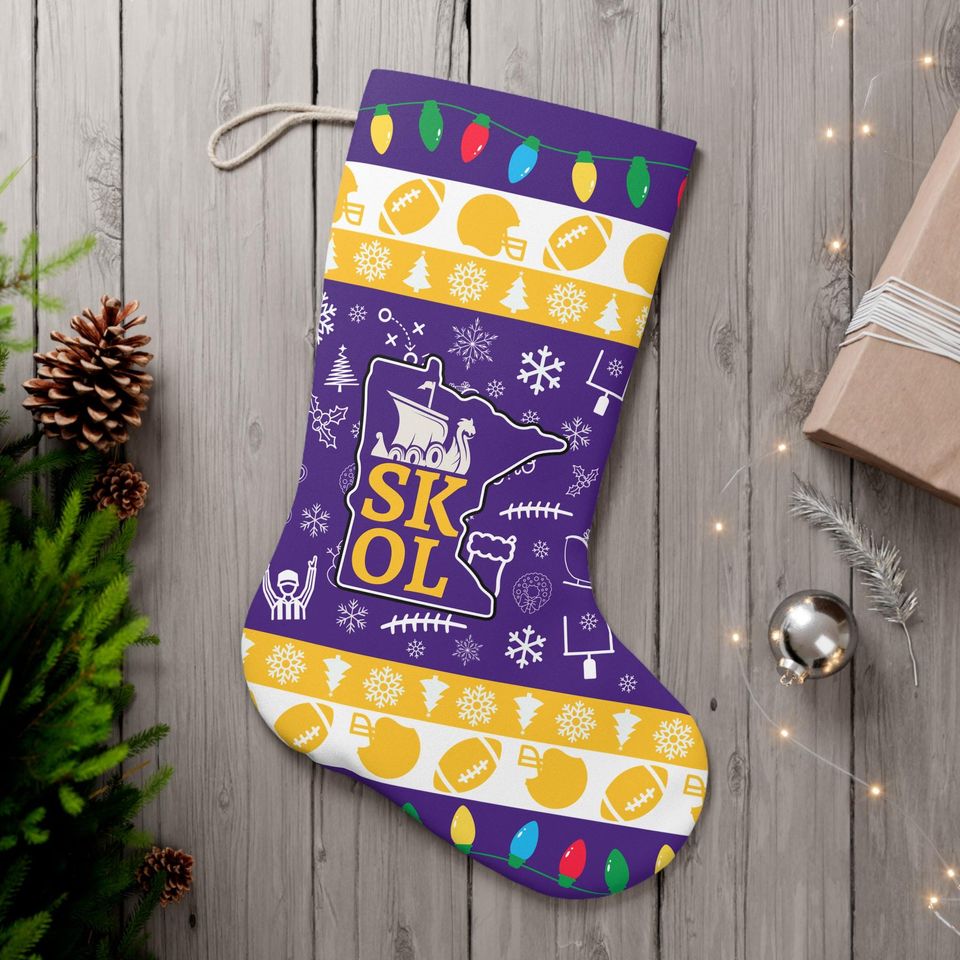 Festive Football Holiday Stocking - Skol Purple & Gold Christmas Decor Gift
