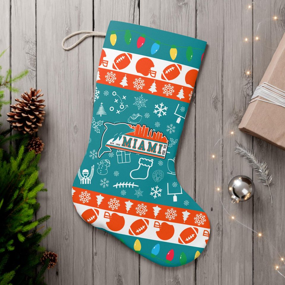 Festive Miami Dolphins Christmas Stocking – Perfect Holiday Gift For Nfl Fans!