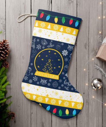 Festive Michigan Christmas Stocking - Holiday Decor With Lights & Snowflakes