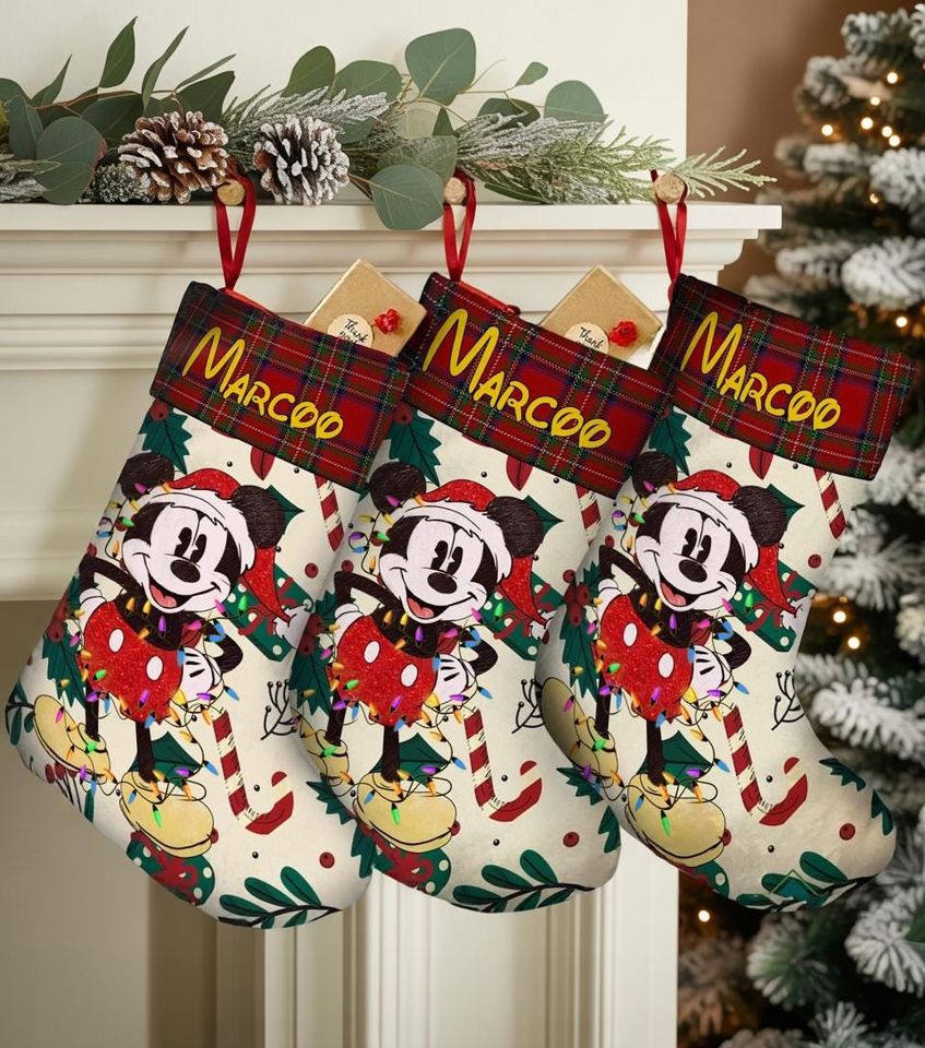Personalized Name Mickey Christmas Stocking, Stocking With Name, Disney Christmas Decor, Vintage Retro Mickey Christmas Gift