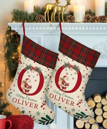 Personalized Christmas Stocking - Santa Design, Custom Name, Festive Holiday Decor