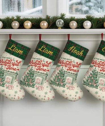 Personalized Christmas Stocking With Name, Holiday Fireplace Decor, Custom Family Stockings, Its The Most Wonderful Time