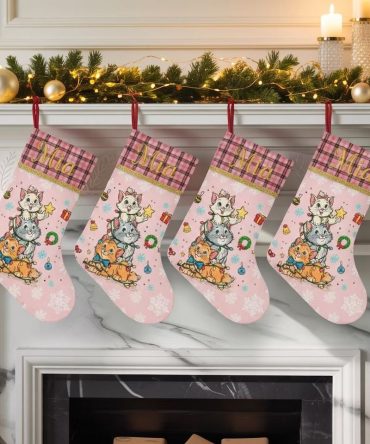Personalized Pink Aristocats Christmas Stocking, Disney Marie Toulouse Berlioz Stocking, Cute Cat Lover Gift, Disney Xmas Decor