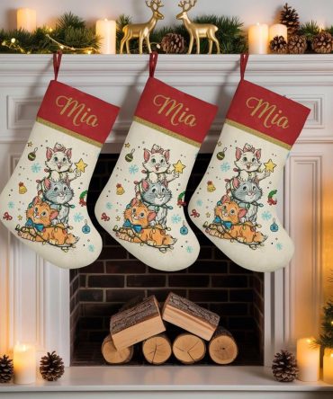 Personalized Disney Aristocats Christmas Stocking, Marie Toulouse Berlioz Xmas Stocking, Cat Lover Gift, Disney Christmas Decor