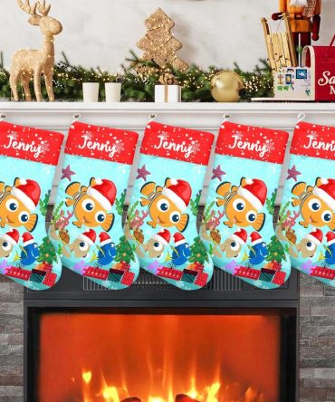 Personalized Christmas Stocking For Kids - Cute Fish Design With Name - Festive Holiday Decor