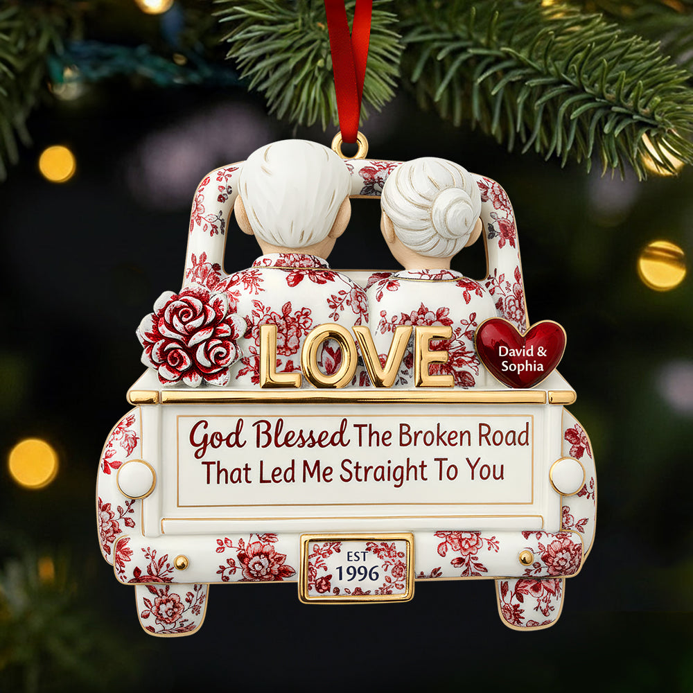 God Blessed The Broken Road - Personalized Christmas Ornament For Couples