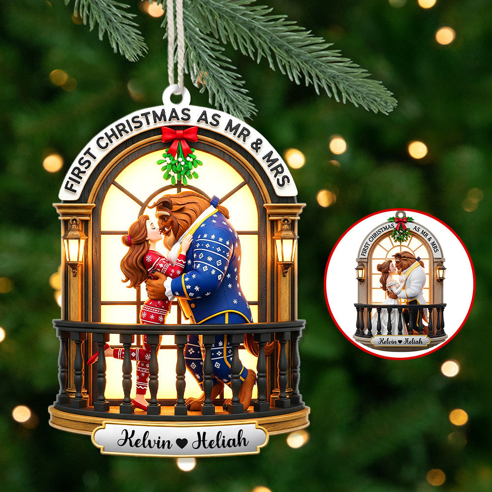 “First Christmas As Mr. & Mrs.” - Personalized Couples Acrylic Ornament - Image 2