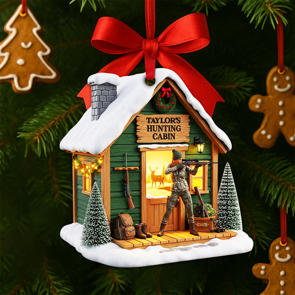 Hunting Cabin Christmas Ornament - Personalized Gift For Hunters - Image 2