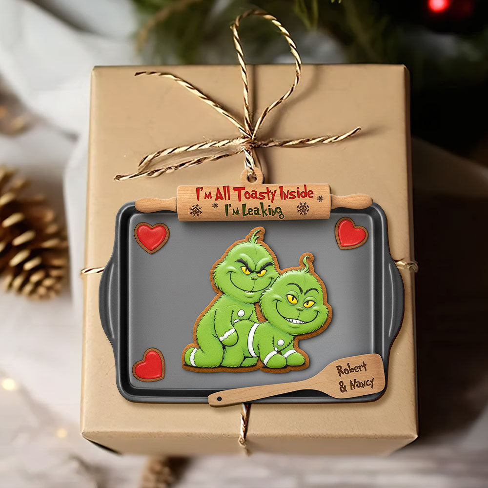 “I'M All Toasty Inside” - Mischievous Green Gingerbread Couple Ornament - Personalized Gift For Couples - Image 4