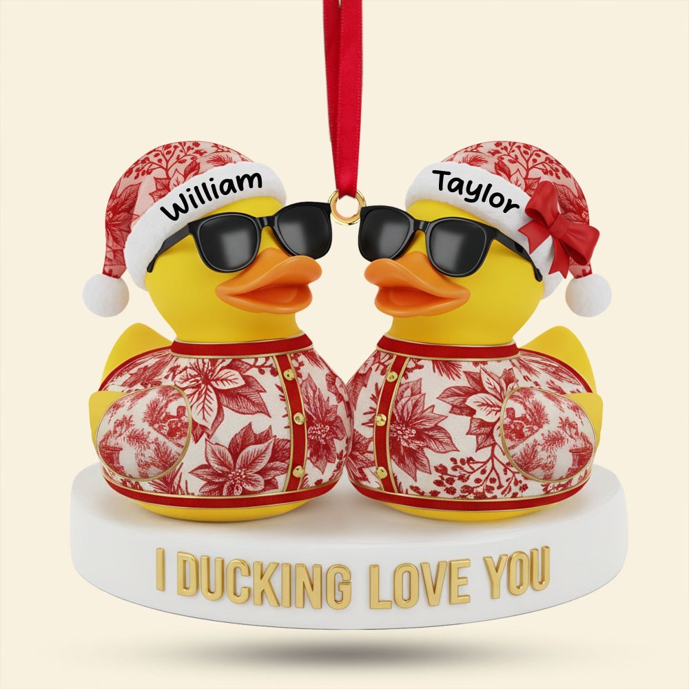 I Ducking Love You - Personalized Couple Duck Christmas Ornament - Image 2