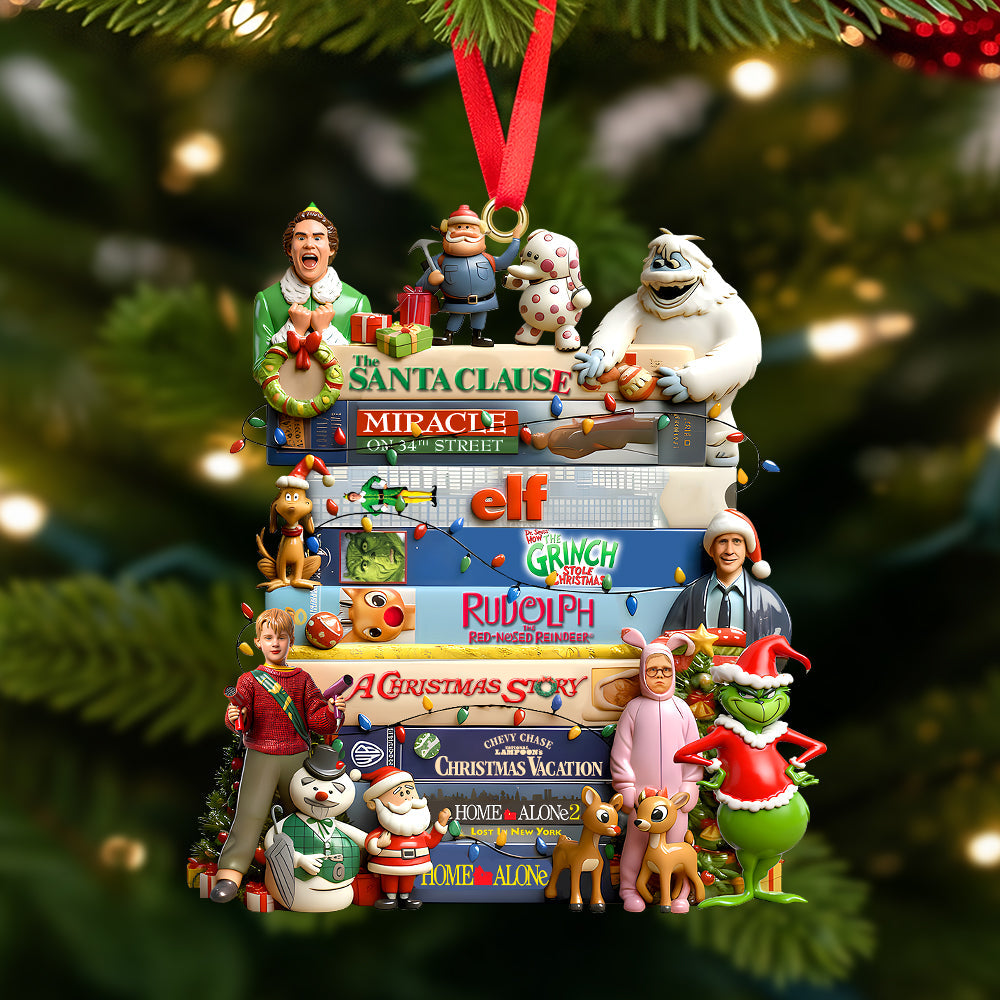 Bring Holiday Cheer With Our Classic Christmas Movies Stack Ornament - Personalized Gift For Movie Fans