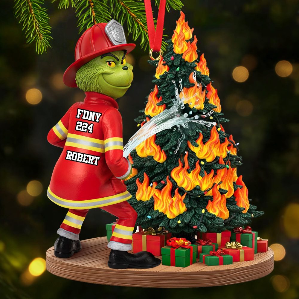 Funny Green Firefighter Ornament - Personalized Gift For Firefighters