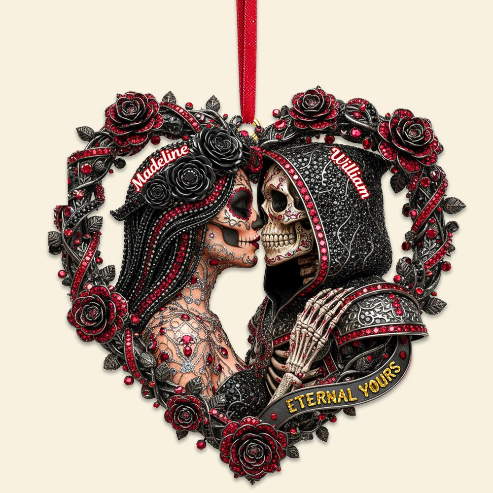 Eternal Yours - Personalized Skull Couple Ornament , Perfect Gift For Lovers - Image 3