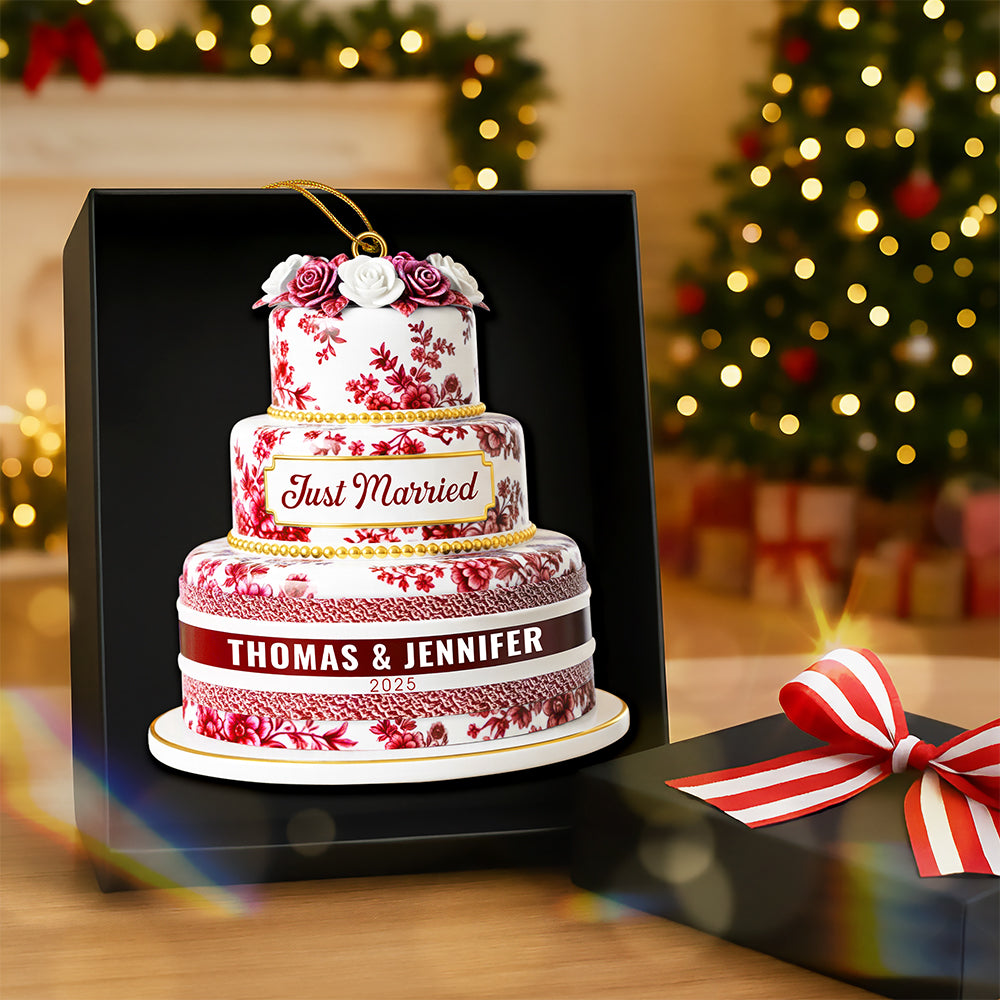 Just Married - Custom Personalized Christmas Ornament For Newlyweds - Image 5