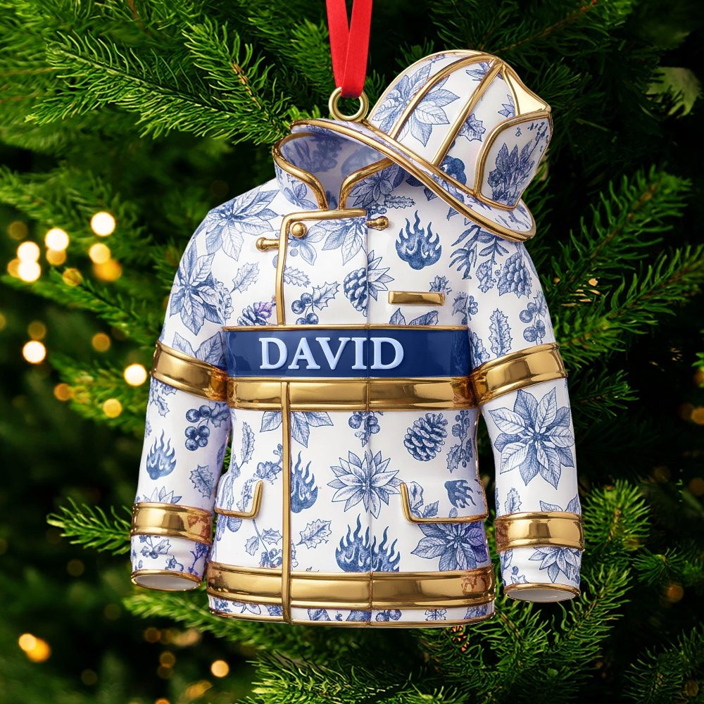 Celebrate Bravery With Our Toile De Jouy Firefighter Ornament - Personalized Gifts For Firefighters - Image 3