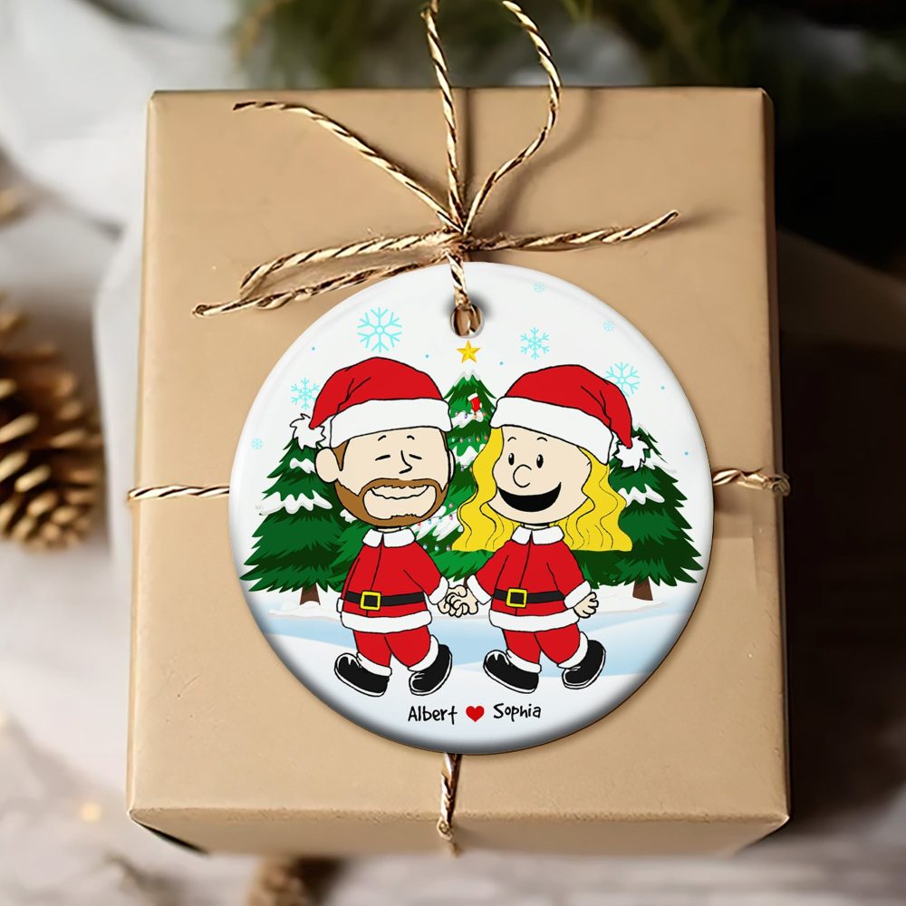 Celebrate Love This Christmas – Personalized Couple Ceramic Ornament