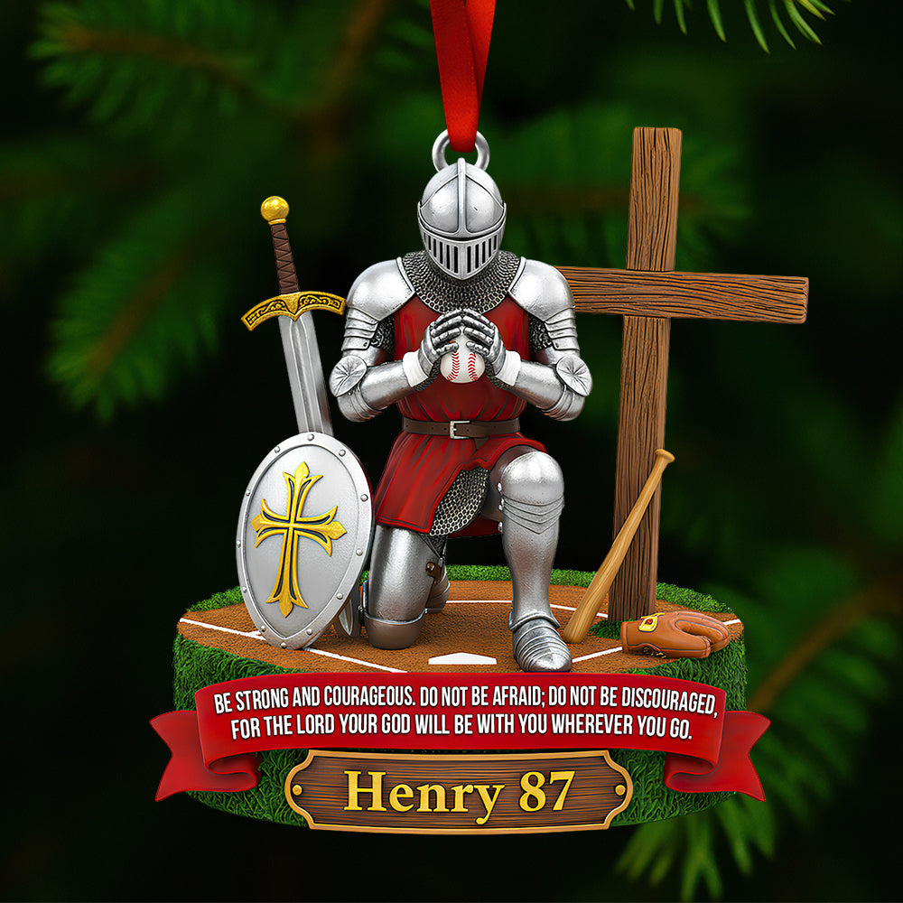 Be Strong & Courageous – Personalized Knight Baseball Ornament