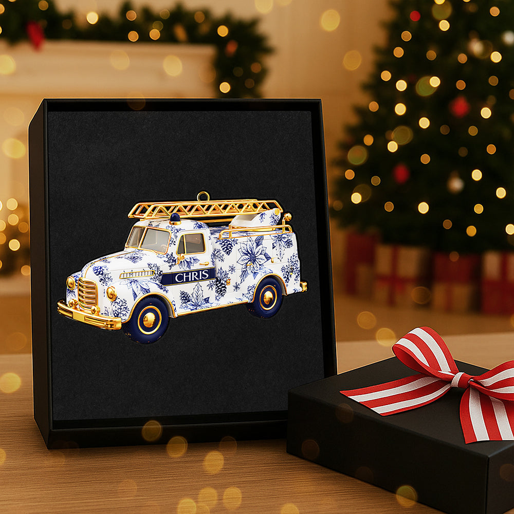 “Bring Joy This Christmas With A Personalized Touch” - Fire Truck Firefighter Toile De Jouy Custom Shape Acrylic Ornament - Unique Gift For Loved Ones - Image 3