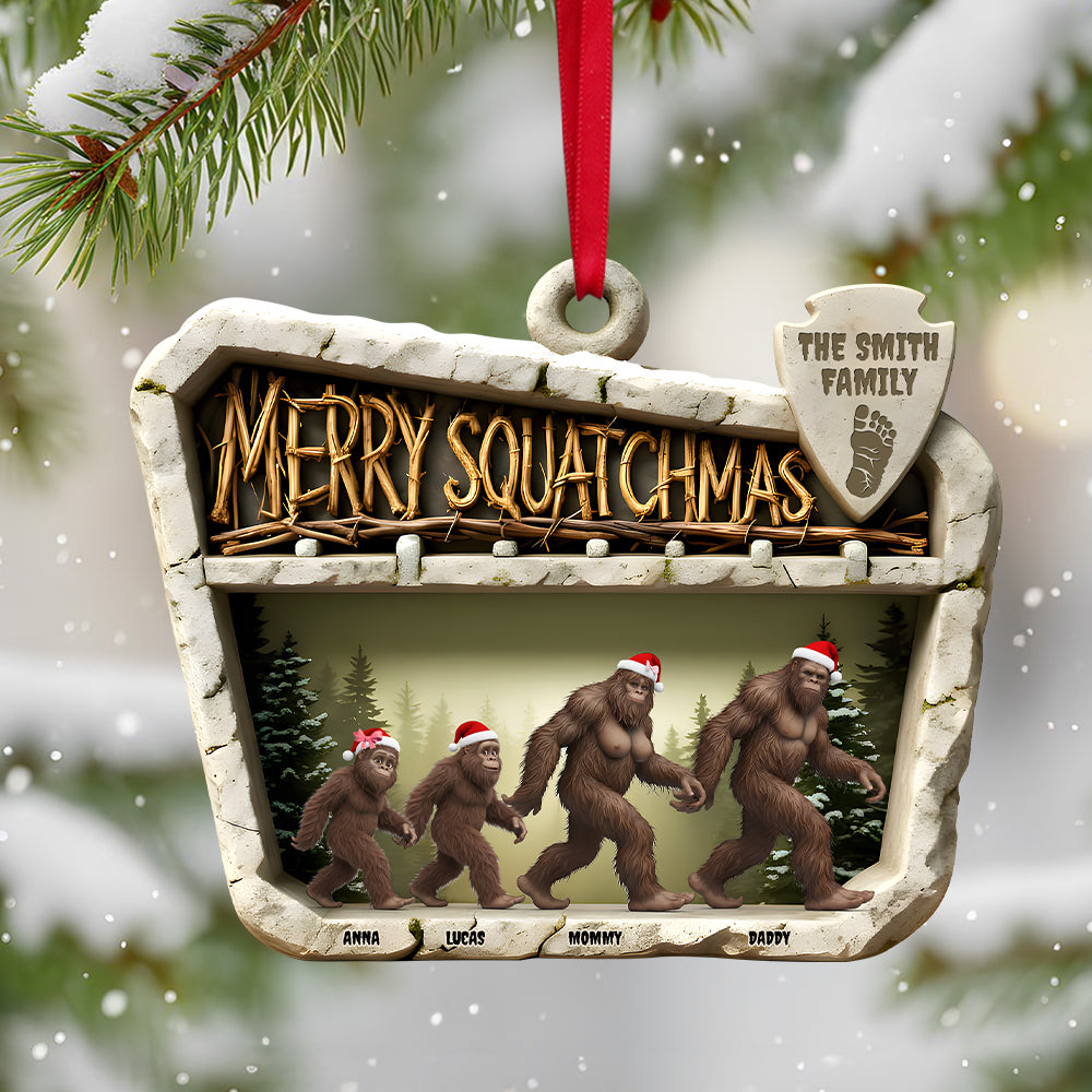 Merry Squatchmas - Wild Sasquatch Family Walking Acrylic Ornament - Personalized Gifts For Family