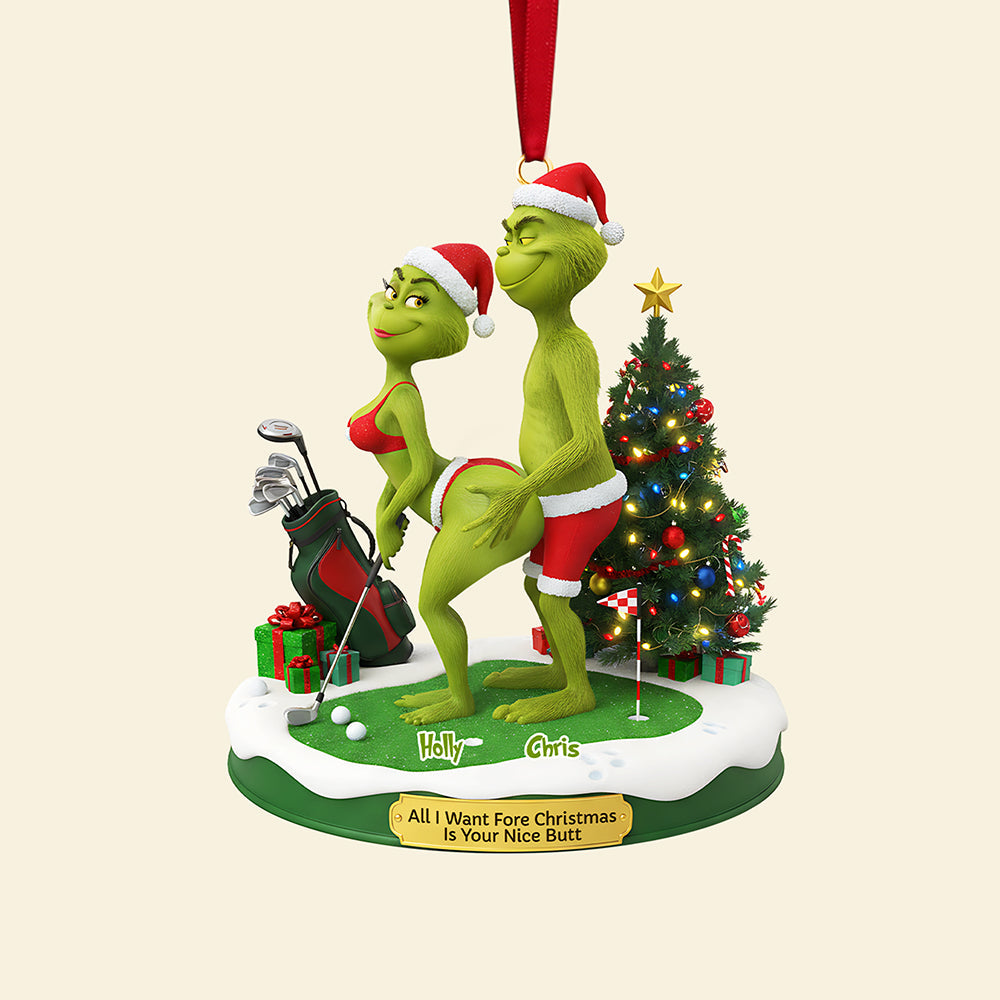 All I Want Fore Christmas Is Your Nice Butt - Personalized Golf Couple Acrylic Ornament - Image 4