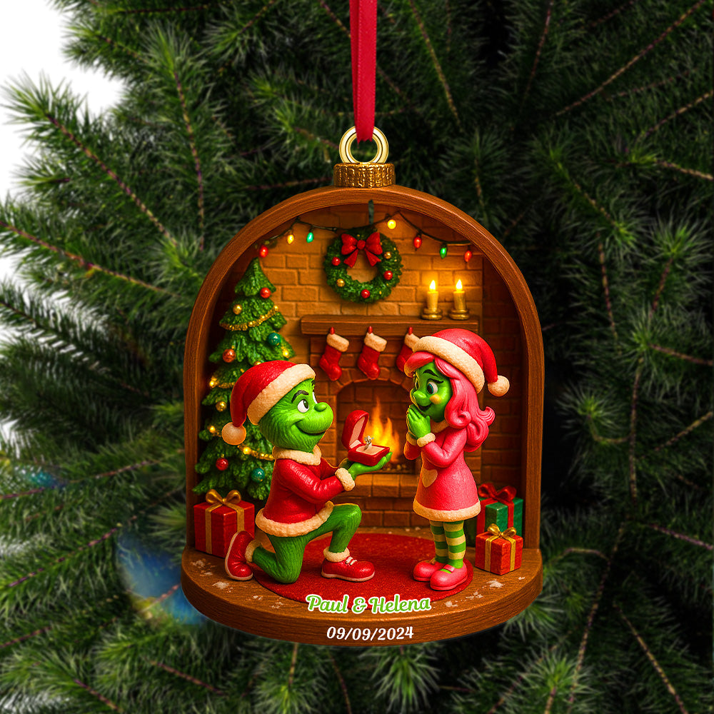 Celebrate Love This Christmas With Our Personalized Grinch Ornament - Custom Acrylic Ornament For Couples - Image 2