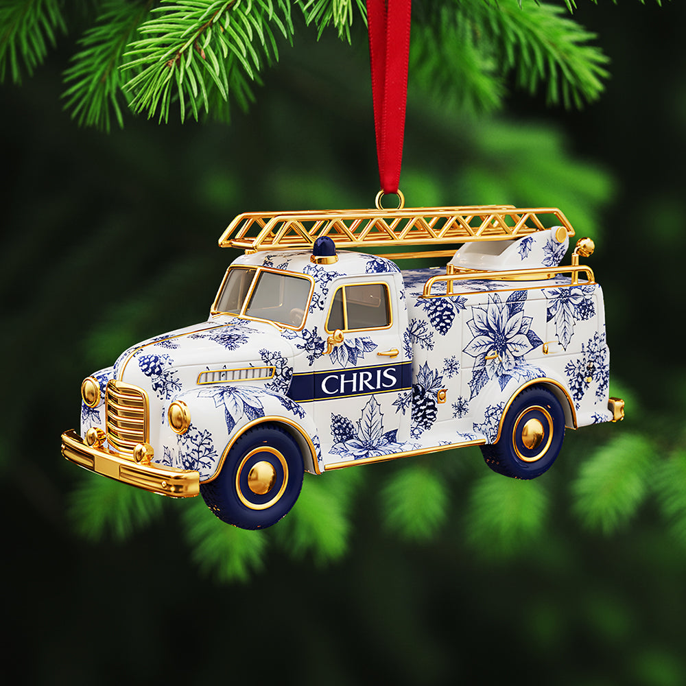 “Bring Joy This Christmas With A Personalized Touch” - Fire Truck Firefighter Toile De Jouy Custom Shape Acrylic Ornament - Unique Gift For Loved Ones - Image 2