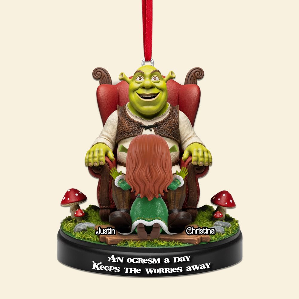 “An Ogresm A Day Keeps The Worries Away” - Personalized Naughty Couple Acrylic Ornament - Image 3