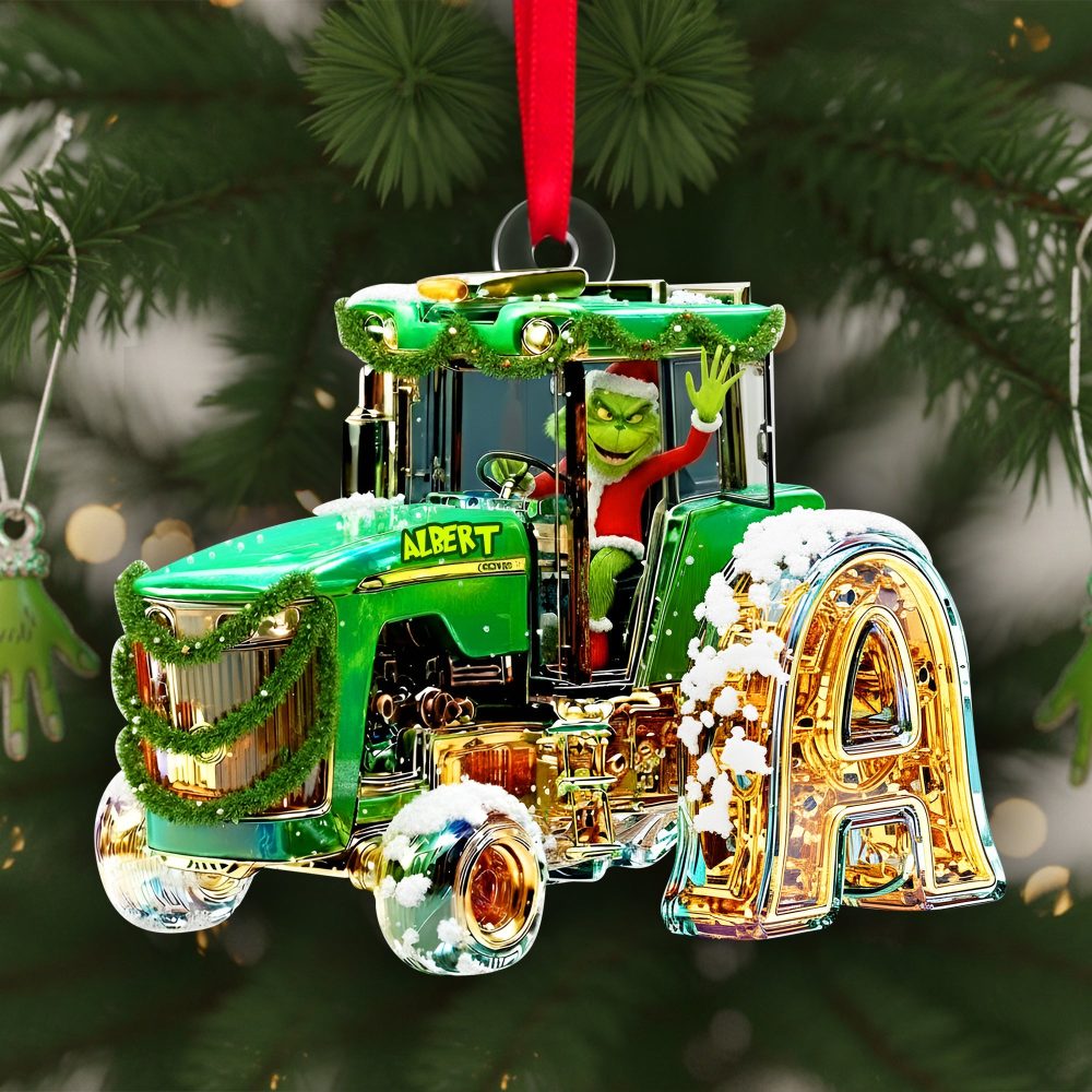 “Green Joy For Tractor Lovers” - Personalized Green Tractor Initials Ornament For Heartfelt Christmas Gifts - Image 5