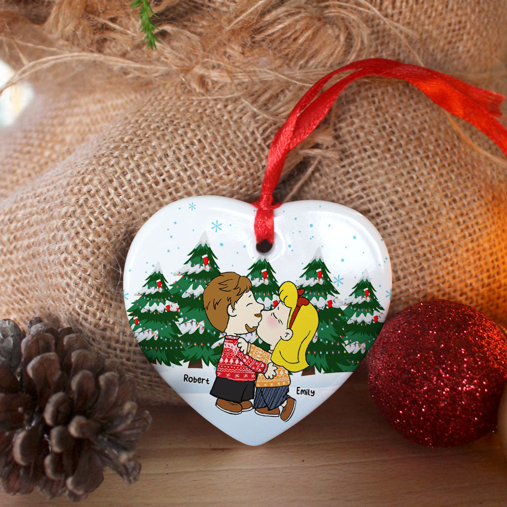 Kissing Couple Heart Ornament - Customizable Christmas Gift For Couples, Friends, And Family - Image 5