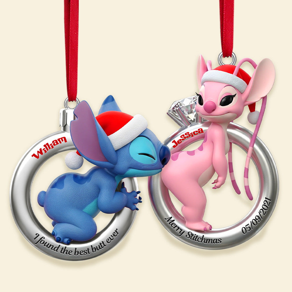 “I Found The Best Butt Ever” - Personalized Little Monster Christmas Rings Acrylic Ornament - Custom Gift For Couples - Image 3