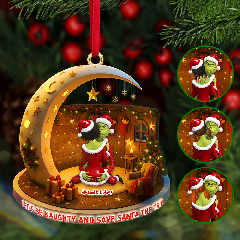 Let’S Be Naughty And Save Santa The Trip - Personalized Naughty Couple Acrylic Ornament - Image 2