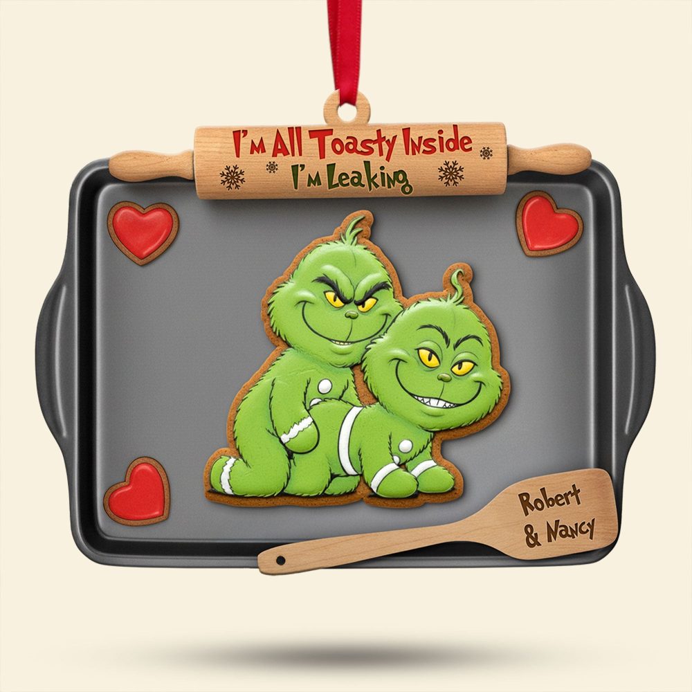 “I'M All Toasty Inside” - Mischievous Green Gingerbread Couple Ornament - Personalized Gift For Couples - Image 3