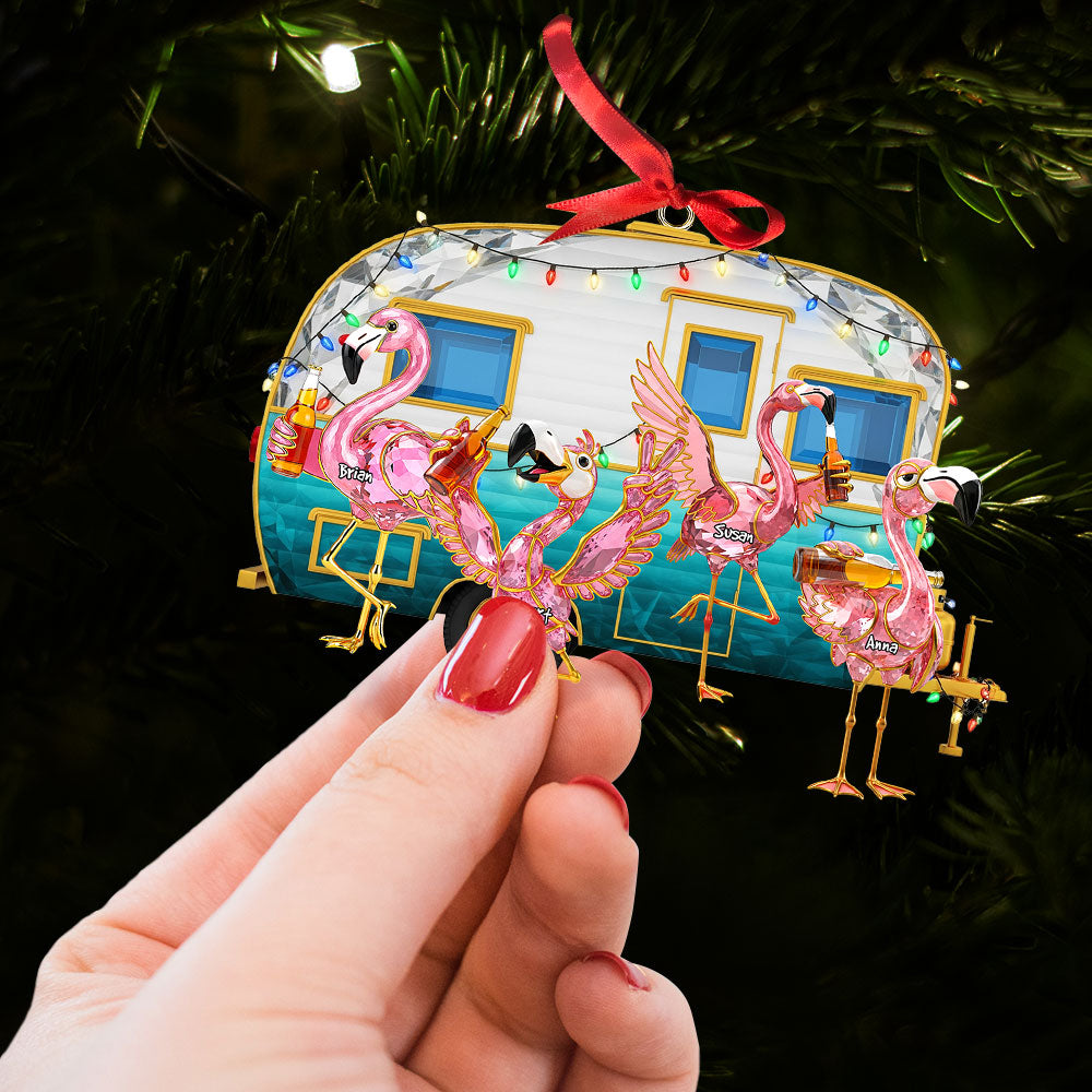 Flamingo Family Adventure - Personalized Camping Ornament For Loved Ones - Image 4