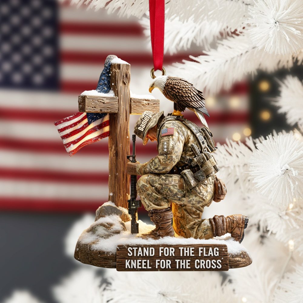 Stand For The Flag, Kneel For The Cross - Faithful Warrior Christmas Ornament - Personalized Gift For Veterans - Image 3