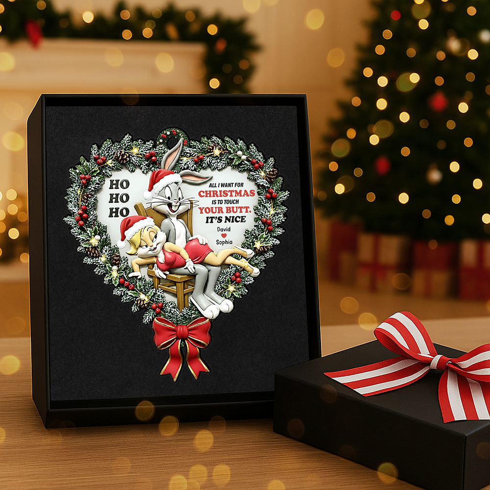 “All I Want For Christmas Is To Touch Your Butt” - Personalized Mischievous Rabbit Couple Christmas Ornament - Custom Gifts For Couples And Loved Ones - Image 3
