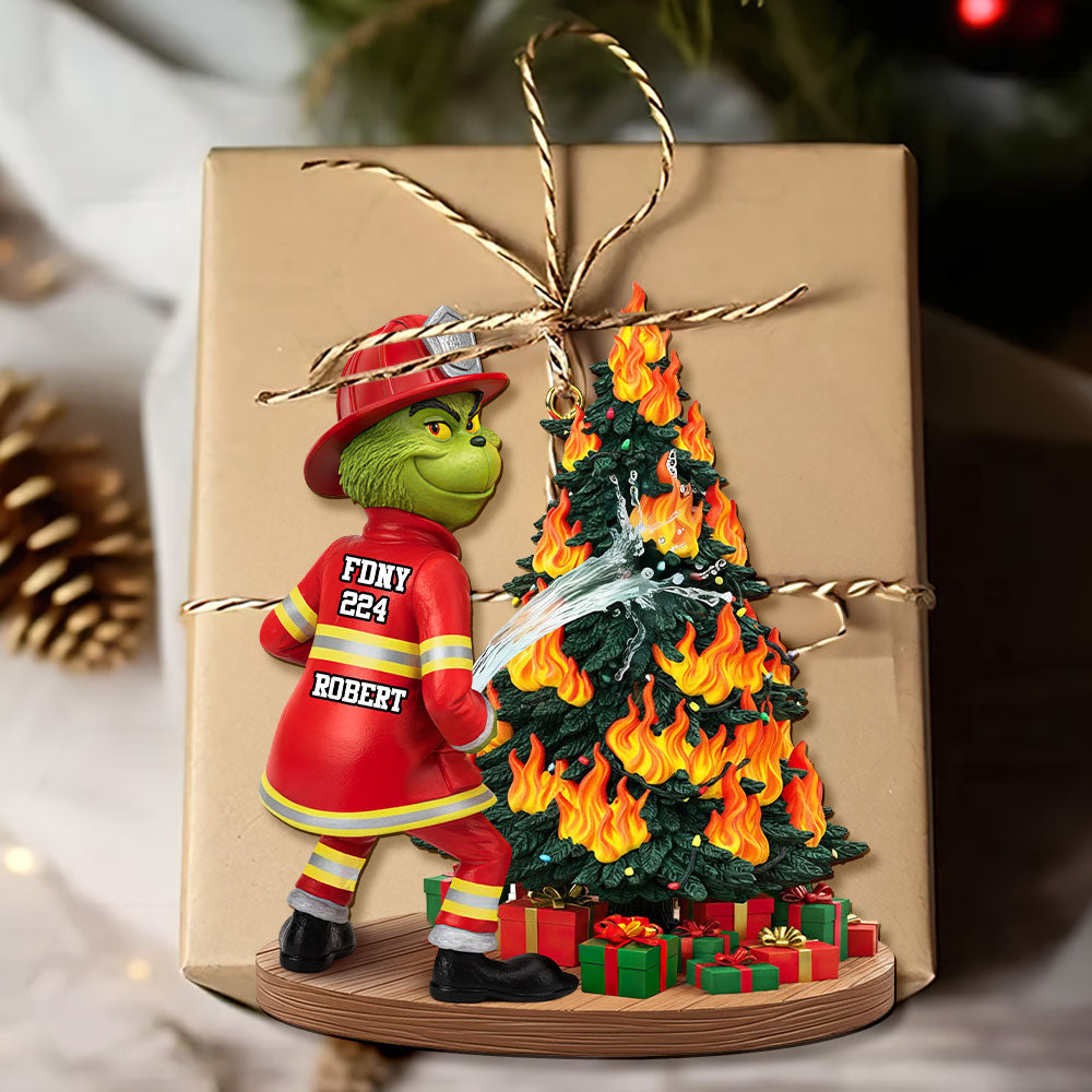 Funny Green Firefighter Ornament - Personalized Gift For Firefighters - Image 2