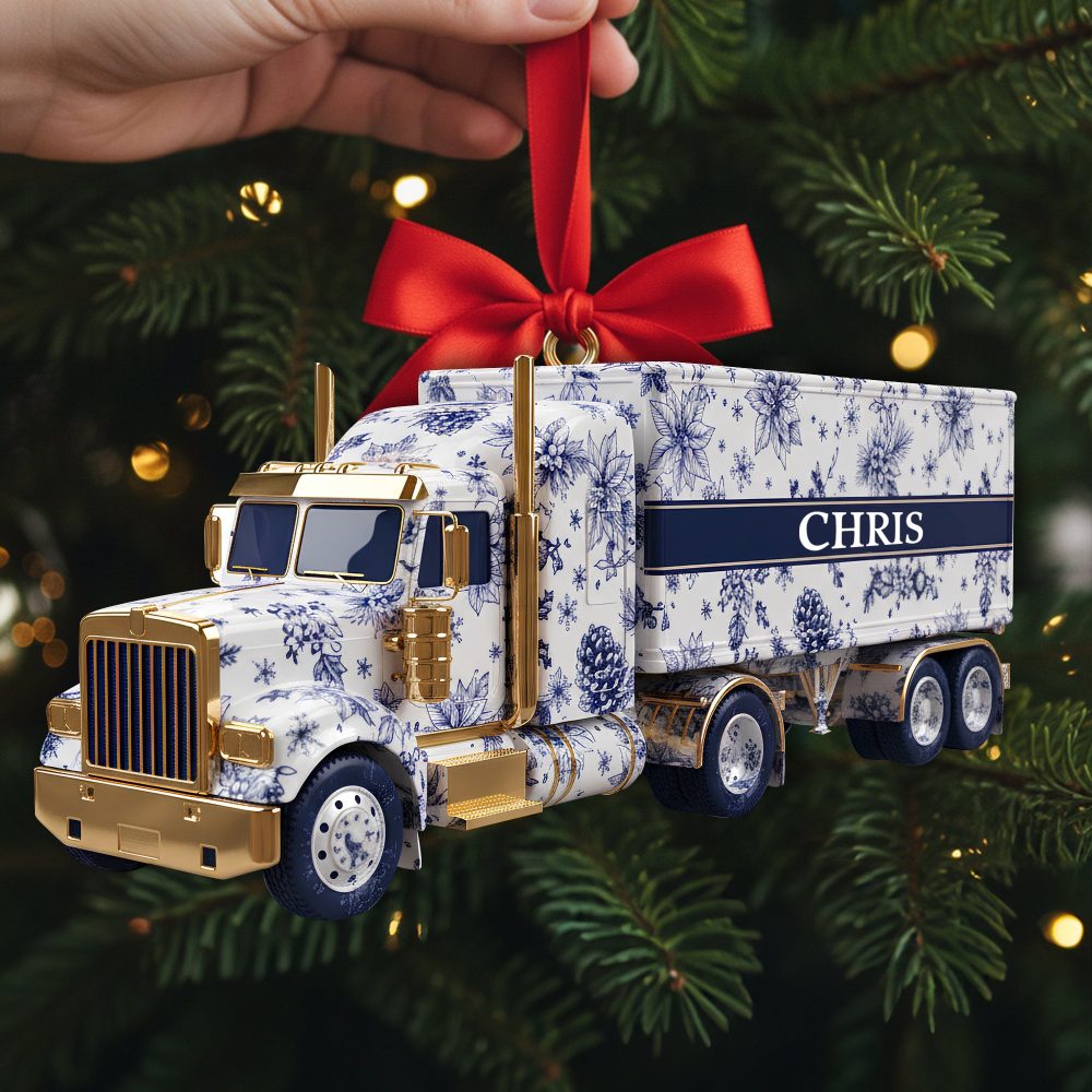 Celebrate The Journey: Elegant Semi Truck Ornament - Personalized Gifts For Truckers