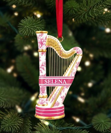“Note The Melody Of Memories” - Harp Toile De Jouy Ornament - Personalized Gift For Music Lovers