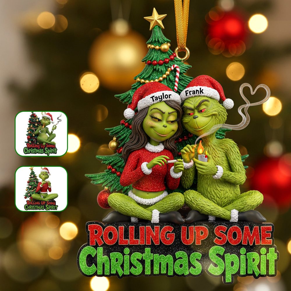 Rolling Up Some Christmas Spirit - Personalized Green Monster Smoker Couple Christmas Ornament - Custom Gift For Couples, Friends, And Family - Image 2