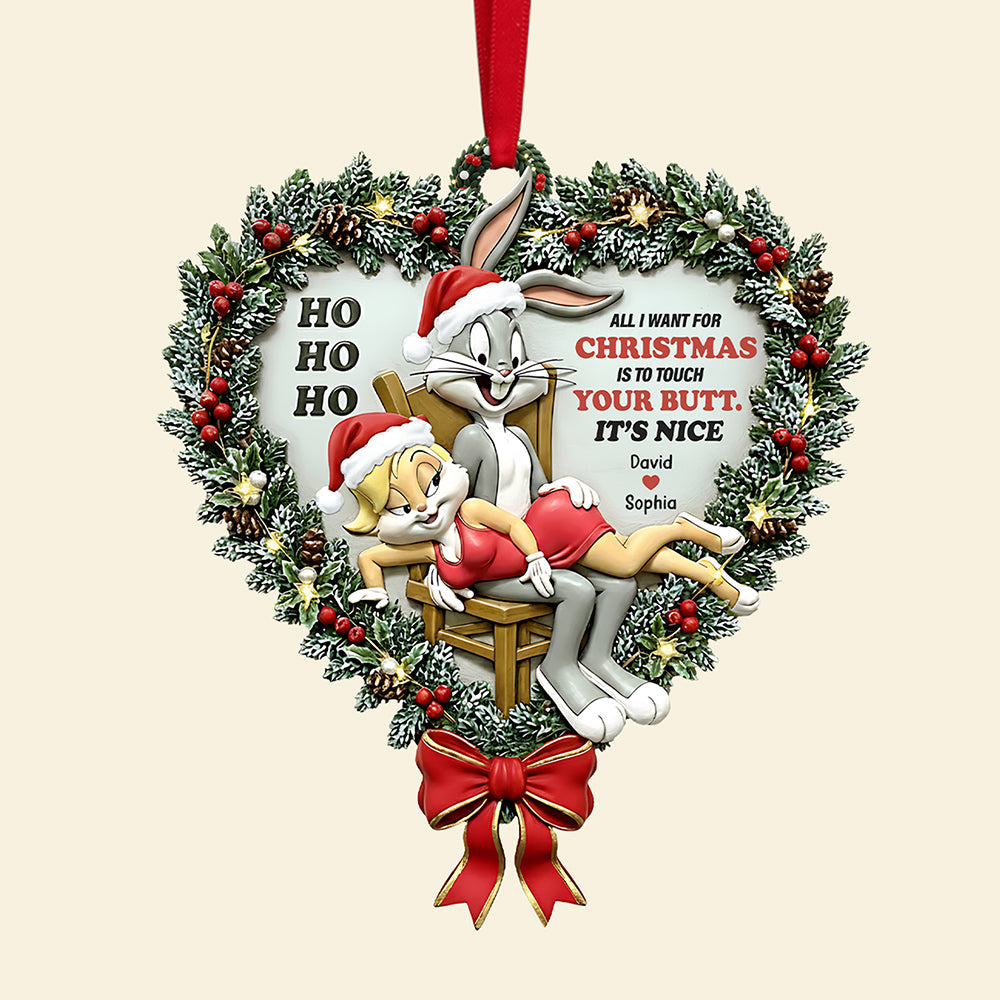 “All I Want For Christmas Is To Touch Your Butt” - Personalized Mischievous Rabbit Couple Christmas Ornament - Custom Gifts For Couples And Loved Ones - Image 4