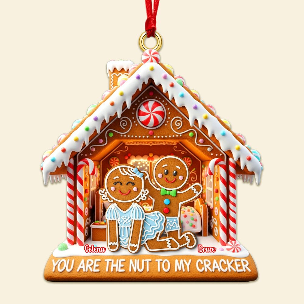 You Are The Nut To My Cracker - Personalized Naughty Couple Gingerbread Acrylic Ornament - Image 3