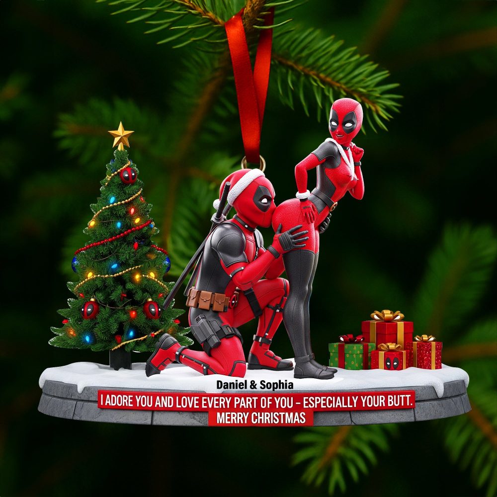 I Adore You – Funny Red Masked Couple Ornament - Personalized Gift For Couples - Image 3