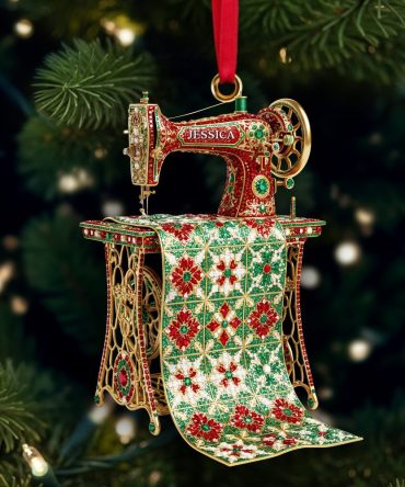 “Create With Love” - Sparkle Sewing Machine Ornament, Personalized Christmas Gifts For Craft Enthusiasts