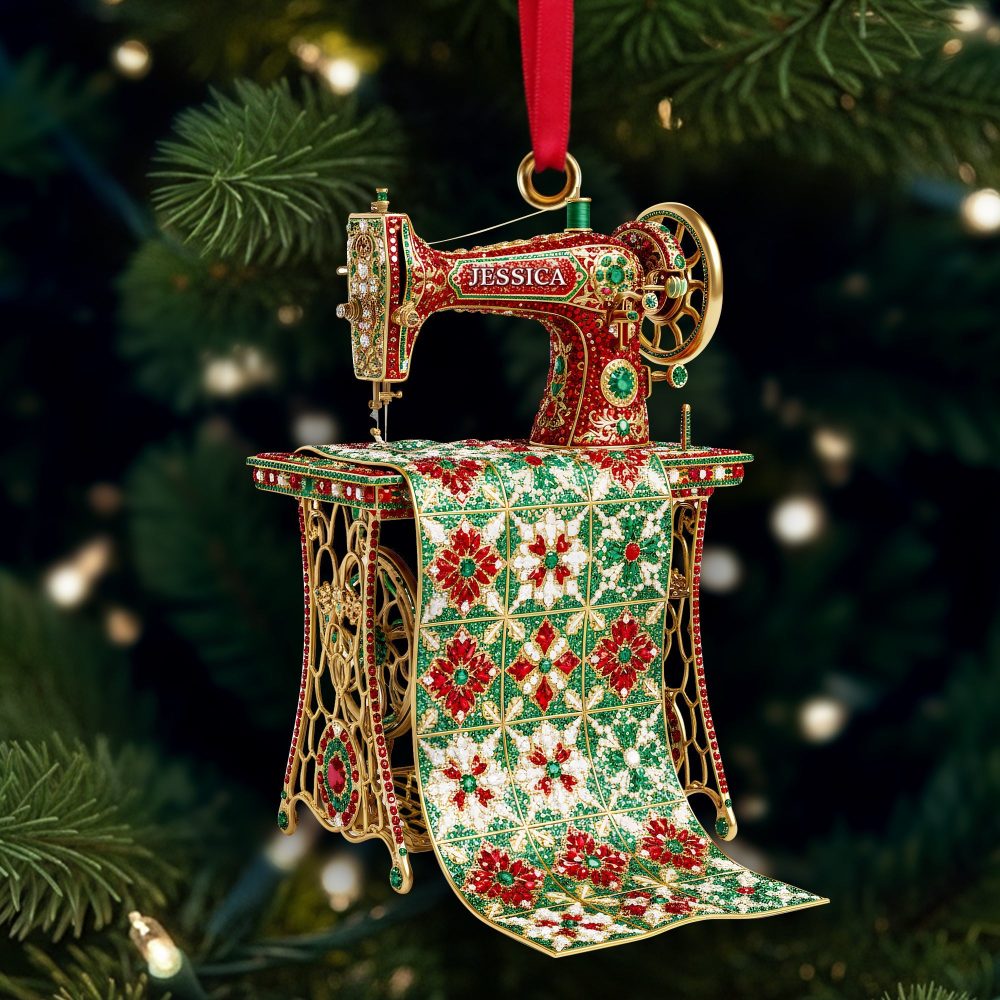 “Create With Love” - Sparkle Sewing Machine Ornament, Personalized Christmas Gifts For Craft Enthusiasts